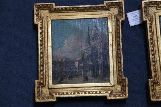 Follower of Francesco Guardi (Italian, 1712-1793) The Doges Palace and another, St Marks, Venice, 6.5 x 5.5in.